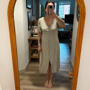 Green Floral Urban Outfitters Button Up Midi Dress
